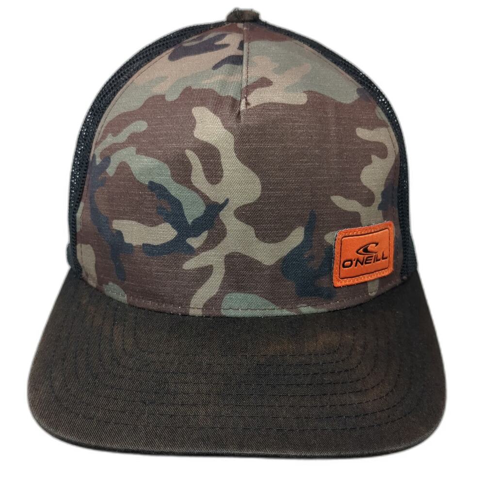O'Neill Trucker Hat Black Camo One Size Snapback Mesh Orange Logo Patch